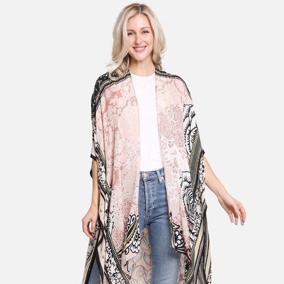 P/S Paisley & Floral ·Kimono·Wrap·Swimsuit Cover·Bikini Cover up·ComfyLuxe - Picture 2 of 3